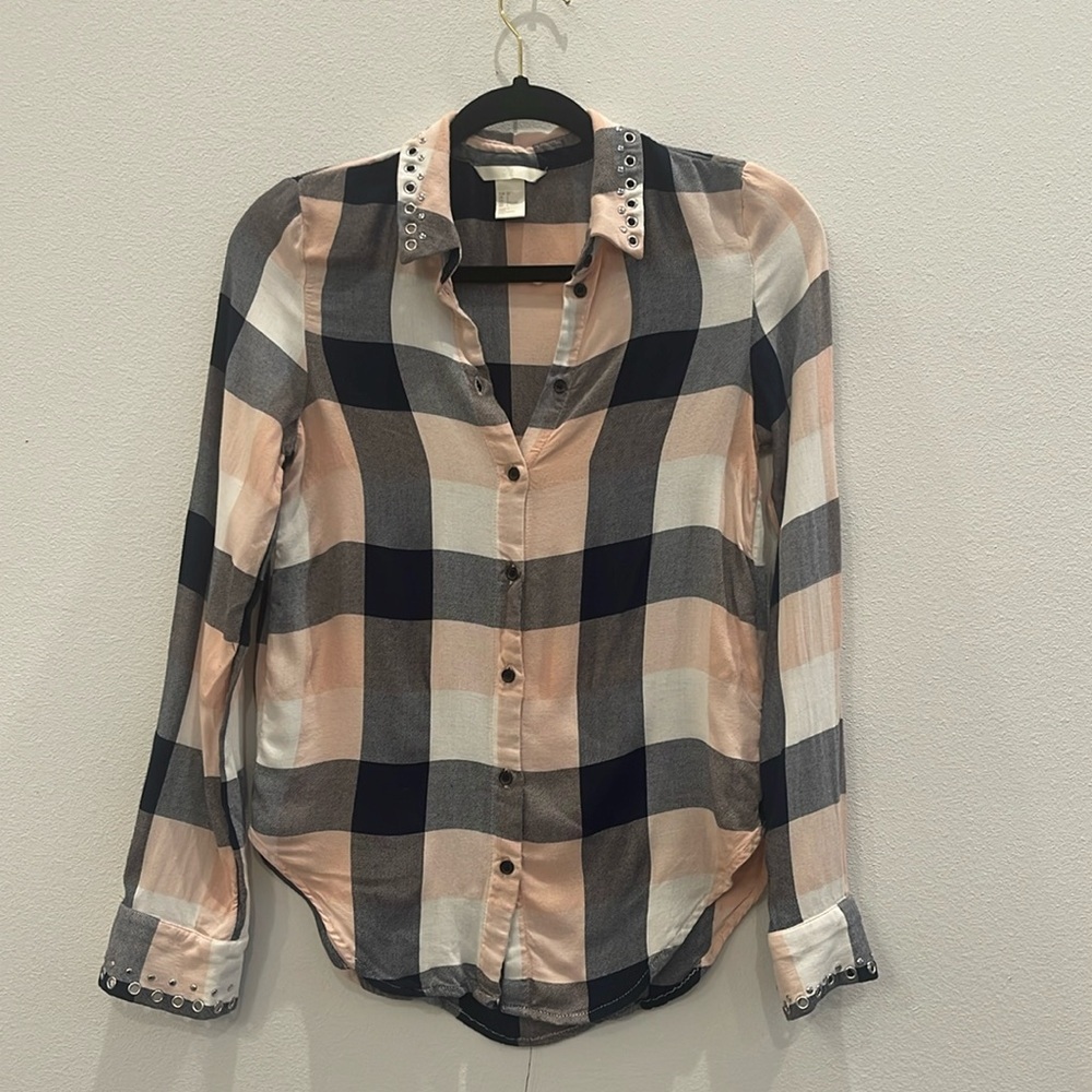 H&M Pink Plaid Button Front Shirt Size 2